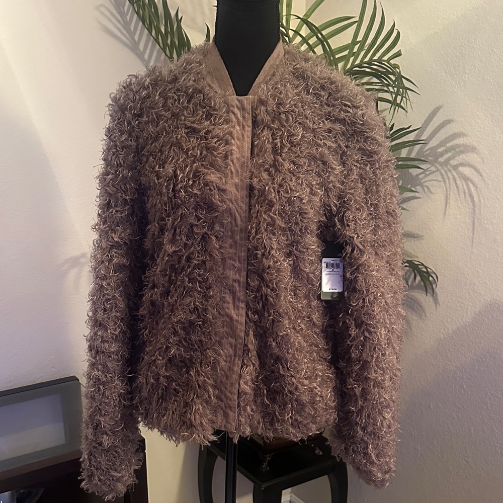 Guess Women's Cozy Tan/Grey Teddy Jacket